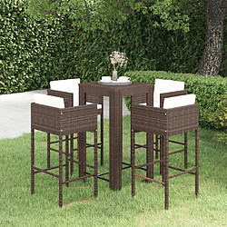 vidaXL Ensemble bar de jardin 5 pcs et coussins Résine tressée Marron