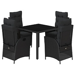 vidaXL Ensemble à manger de jardin coussins 5pcs Noir Résine tressée