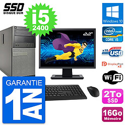 PC Tour Dell 9010 Ecran 22" Intel Core i5-2400 RAM 16Go SSD 2To Windows 10 Wifi - Occasion