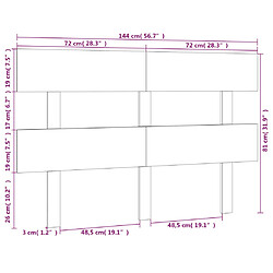 vidaXL Tête de lit Noir 144x3x81 cm Bois massif de pin pas cher