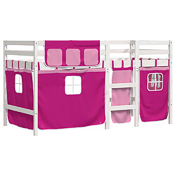 Avis Vidaxl Lit mezzanine enfants et rideaux rose 80x200cm bois pin massif