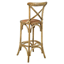 Aubry Gaspard Tabouret de bar bois et rotin Bistrot chic orme naturel.