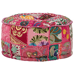 vidaXL Pouf rond en coton en patchwork fait à la main 40 x 20 cm Rose pas cher