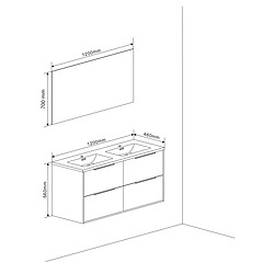 Kiamami Valentina MEUBLE DE SALLE DE BAIN SUSPENDU 120CM EN BLANC BRILLANT AVEC POIGNÉE EN NOIR MAT | PARIGI pas cher