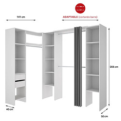 Avis Pegane Kit armoire dressing d'angle extensible en bois mélaminé coloris blanc - Longueur 164-234 x Profondeur 141 x Hauteur 205 cm