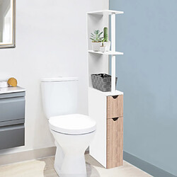 Idmarket Meuble WC étagère bois WILLY 2 portes blanc et hêtre