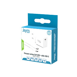 Jaym - Pack Chargeur Compact Et Rapide *GaN* Usb-c 30w Pd Et Pps + Cable Usb-c Vers Type-c 2m Blancs