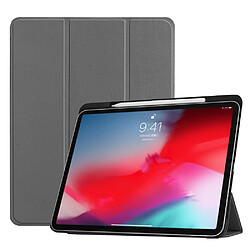 Etui en PU triple avec fente pour stylo gris pour votre Apple iPad Pro 11-inch (2018)