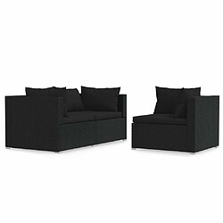 Maison Chic Salon de jardin 3 pcs + coussins - Mobilier/Meubles de jardin - Table et chaises d'extérieur Noir Résine tressée -MN26690