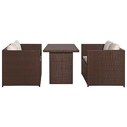 vidaXL Ensemble de bistro 3 pcs avec coussins marron résine tressée