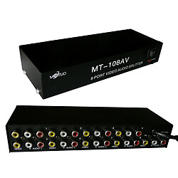 Kalea-Informatique Splitter AUDIO Stereo + VIDEO Composite - 8 Ports Amplifie un signal stéréo et/ou video et le duplique 8 fois