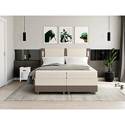 Avis Vente-Unique Ensemble complet boxspring tête de lit avec leds + sommiers + matelas + surmatelas - 160 x 200 cm - Tissu et simili - Beige et crème - RIMINI de YSMÉE