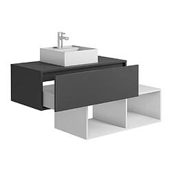 Avis Vente-Unique Meuble de salle de bain suspendu avec vasque carrée - 1 tiroir gris anthracite et 2 niches blanches - 94 cm - TEANA II