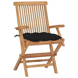 vidaXL Chaises de jardin avec coussins noir lot de 2 Bois teck massif