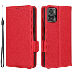 Etui en PU texture litchi, fermoir magnétique double avec support pour votre Motorola Moto E22 4G/Moto E22i 4G - rouge