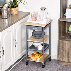 Homcom Chariot de service desserte de cuisine à roulettes 2 étagères + plateau amovible + tiroir bois de pin MDF gris chêne clair