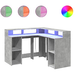 Helloshop26 Bureau table poste de travail meuble d'ordinateur informatique étude et lumières LED 130 x 130 x 91cm bois ingénierie gris 02_0023798