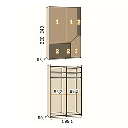 Inside 75 Armoire 2 portes coulissantes suspendues Icon 198,1 x 220 cm Legend Cristal Basalto Profil Pizzara