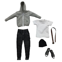 1: 6 Tenues Pour Hommes Gris Hoodie T-shirt Jeans Ceinture Chapeau Chaussures Set Pour 12 '' Action Figure Chaude Jouets