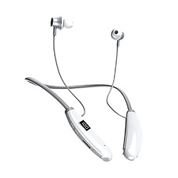 General Casque tour de cou Bluetooth avec 24 heures de lecture, pilotes 0,4 pouces, charge rapide USB-C, construction pliable et légère, étanche Ipx5, pour le sport, la musique, les conférences(Blanc)