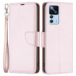 Etui en PU texture litchi, antichoc, fermoir magnétique avec support pour votre Xiaomi 12T 5G/12T Pro 5G - or rose