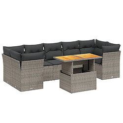 vidaXL Salon de jardin 8 pcs avec coussins gris résine tressée