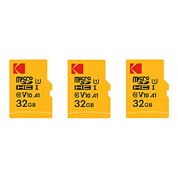 Pack de 3 KODAK Micro SDXC 32GB Premium : Vitesse et Fiabilité pour un Stockage Exceptionnel - Noir