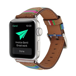 Acheter Wewoo Bracelet pour Apple Watch Série 3 & 2 & 1 42mm Nouveau Style Wodden Texture Couleur Rayures Motif Véritable En Cuir Montre-Bracelet Bande