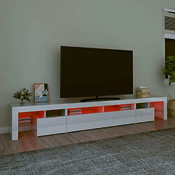 Maison Chic Meuble TV avec lumières LED, Banc TV pour salon, Meuble de rangement Blanc brillant 260x36,5x40 cm -GKD82610 pas cher