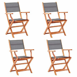 Maison Chic Lot de 4 Chaises pliables de jardin - Fauteuil d'extérieur Gris Eucalyptus et textilène -MN64079