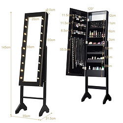 Helloshop26 Armoire à bijoux sur pied avec 18 led angle réglable doublure en velours doux 145 cm noir 20_0000136