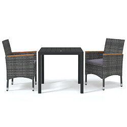 vidaXL Ensemble à manger de jardin coussins 3pcs Résine tressée Gris