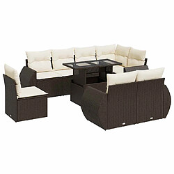 vidaXL Salon de jardin avec coussins 9 pcs marron résine tressée