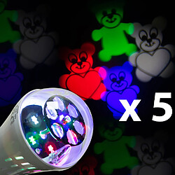 Lot 5 Ampoules LED E27 projection motifs oursons Eclairage enfants Lot de 5 ampoules LED qui projette au plafond des oursons colorés de façon rotative. Une ampoule ...