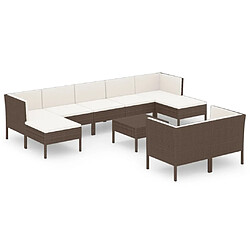 Maison Chic Salon de jardin 10 pcs + coussins - Mobilier/Meubles de jardin - Table et chaises d'extérieur Résine tressée Marron -MN24780