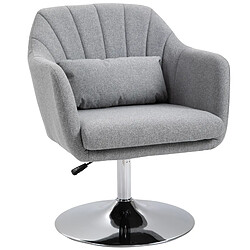 Homcom Fauteuil lounge design grand confort coussins lombaires hauteur réglable pivotant 360° piètement métal chromé lin gris