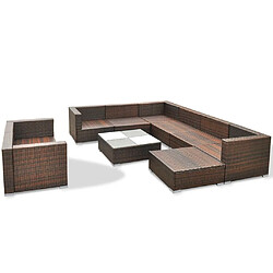 Maison Chic Salon de jardin 10 pcs + coussins - Mobilier/Meubles de jardin - Table et chaises d'extérieur Résine tressée Marron -MN27169 pas cher