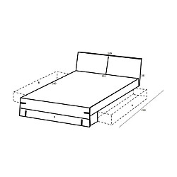 Inside 75 Lit 180 x 200 cm STOKE tête de lit rembourré tiroirs compartiment abattants sapin argenté graphite