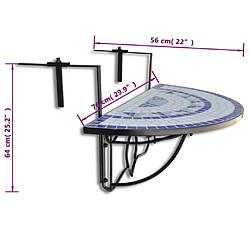 vidaXL Table suspendue de balcon Bleu et blanc Mosaïque pas cher