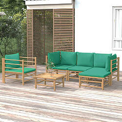 vidaXL Salon de jardin 6 pcs avec coussins vert bambou