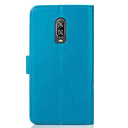 Avis Wewoo Coque Étui en cuir à motif de fleurs pressées Lucky Clover pour OnePlus 6T, avec support et logements pour cartes, portefeuille dragonne (bleu)