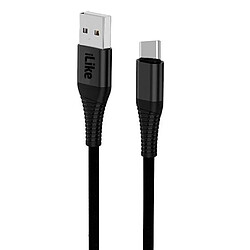 iLike ICT01 Câble TPE durable USB vers USB-C (Type-C) Câble de données et chargeur rapide 3,1 A 1 m Noir