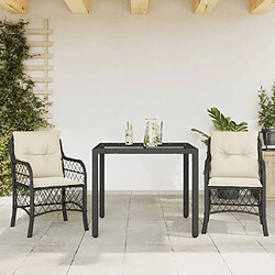 Maison Chic Ensemble de bistro 3 pcs avec coussins,Table + chaises + coussins de jardin noir résine tressée -GKD624211