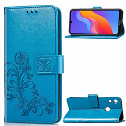 Wewoo Housse Coque Étui en cuir à motif de fleurs pressées Lucky Clover pour HuHonor 8A, avec support et emplacements pour cartes, ainsi que portefeuille dragonne (bleu)