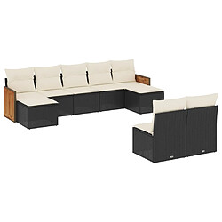 Maison Chic Salon de jardin 9 pcs avec coussins | Ensemble de Table et chaises | Mobilier d'Extérieur noir résine tressée -GKD56782