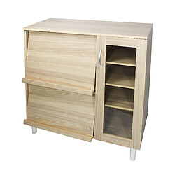 Iris Ohyama, Kitchen Cabinet KBN-9390 Buffet multi-rangements avec plateau coulissant et porte vitrée en bois MDF, Engineered Wood, Chêne Clair