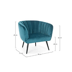 Bizzotto Fauteuil velours Fauteuil Avril Bleu Paon Effet Velours pas cher