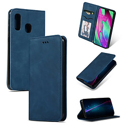 Wewoo Housse Coque Etui en cuir avec rabat horizontal magnétique Business Skin Feel pour Samsung Galaxy A40 bleu marine