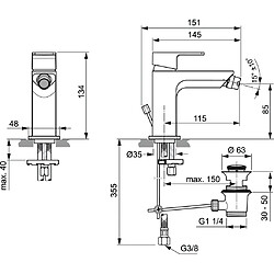 Ideal Standard - Mitigeur bidet vidage métal EDGE chromé - A7118AA