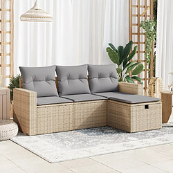 vidaXL Salon de jardin avec coussins 4 pcs beige résine tressée